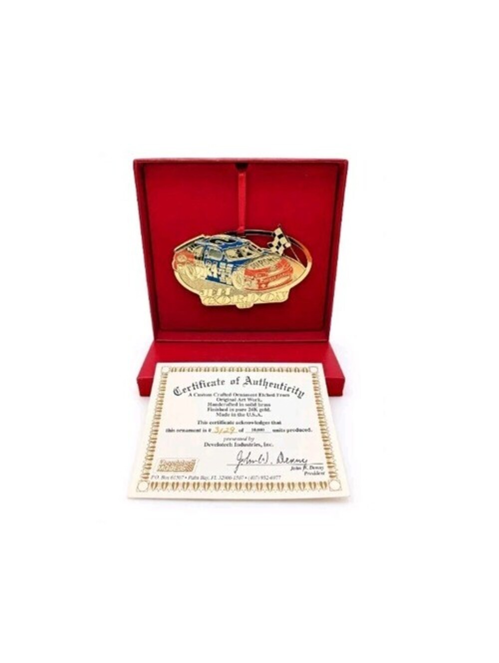 1996 Jeff Gordon #24 DuPont Develotech 24K Gold Plated Brass Ornament COA